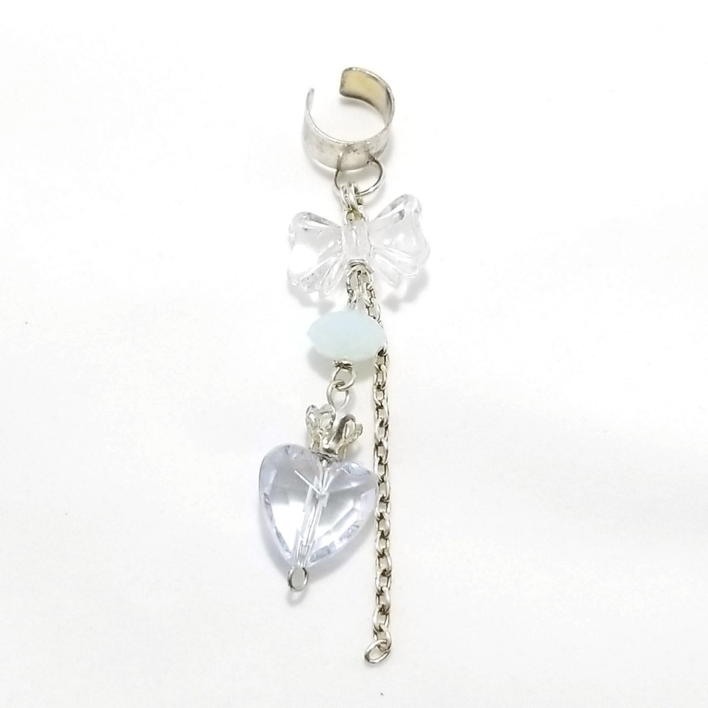 Cute Blue Heart Silver Ear Cuff Earrings (x1)